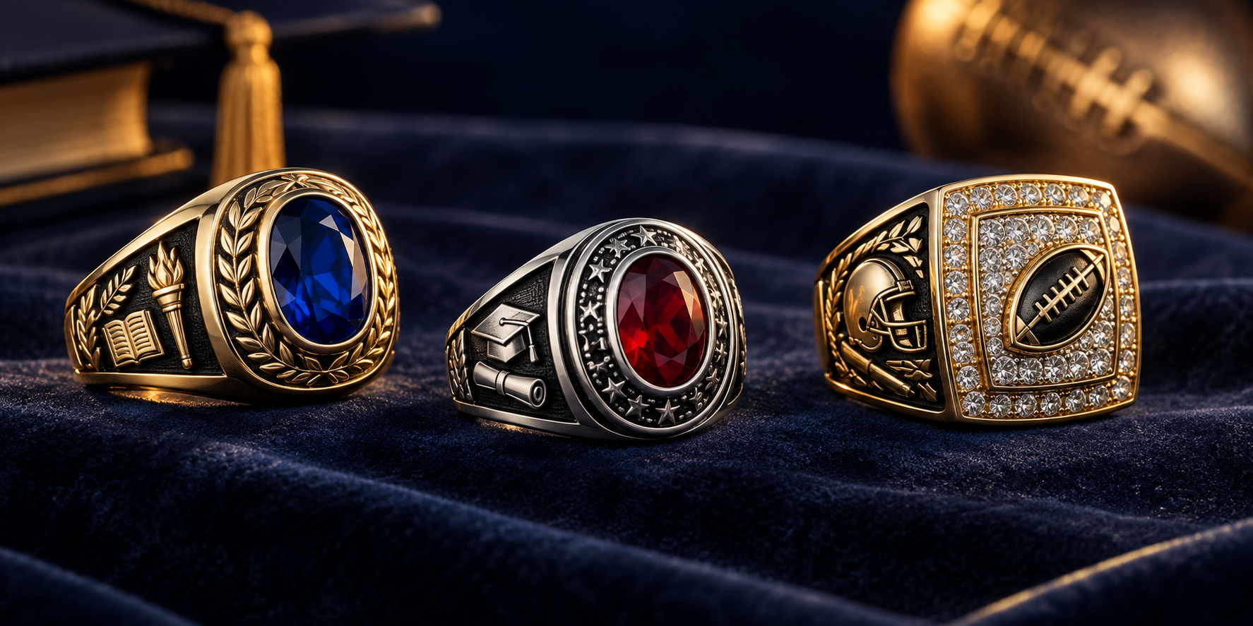 Custom college, high school and sports team rings